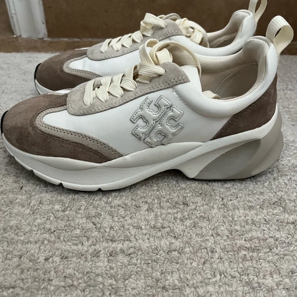 Tory Burch Cream and Taupe Platform Sneakers